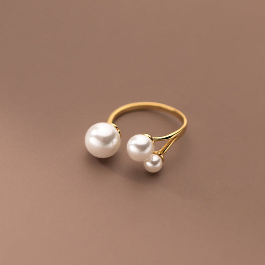 Adjustable triple freshwater pearl ring