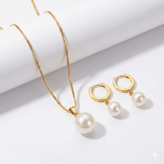 Golden Grace Pearl Jewellery Set | Gold